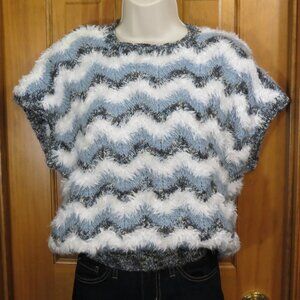 VTG By Dianne Sweater Vest Pullover Lt Blue/Grey/3D Feather White Yarn Size Med?